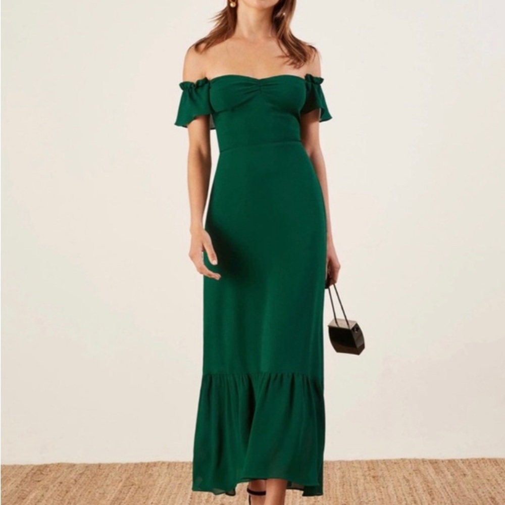 NWOT Emerald green Reformation butterfly dress xs